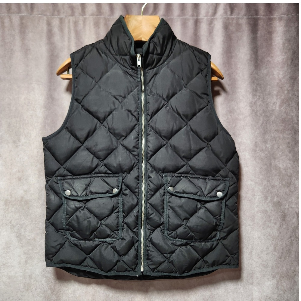 Woolrich Quilted Puffer Vest Black Down Fill Women's XL Full Zip pockets